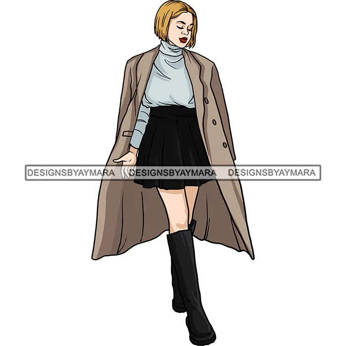 Winter Fall Fashion Woman Model Casual Clothing Outfit Cold Weather Jacket Coat Sweater Autumn SVG JPG PNG Clipart Cricut Silhouette Cut Cutting Anti-Pilling Anti-Shrink Durable