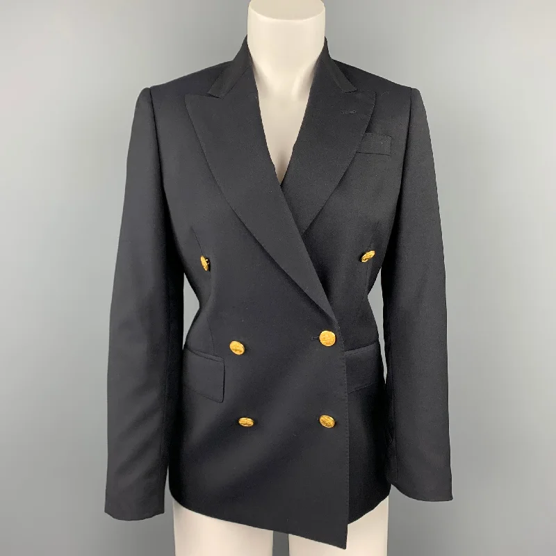 BROOKS BROTHERS by LORO PIANA Size 2 Navy Wool Double Breasted Jacket Print Jacket Jacquard Jacket Patchwork Jacket BROOKS BROTHERS by LORO PIANA Size 2 Navy Wool Double Breasted Jacket Print Jacket Jacquard Jacket Patchwork Jacket
