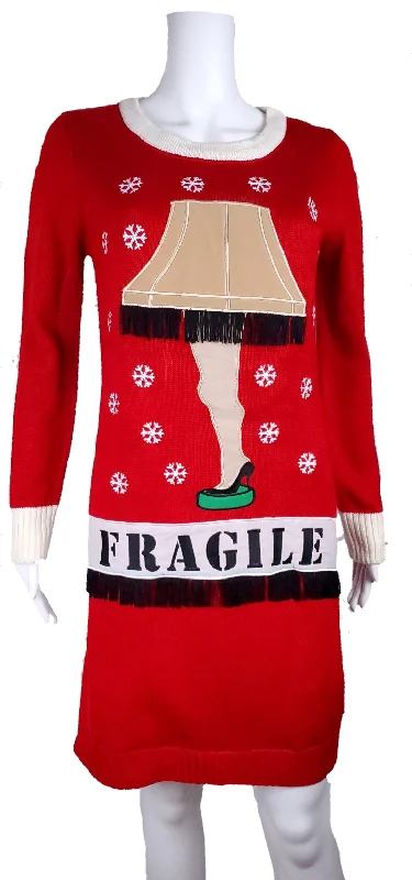 Modern 'A Christmas Story' Leg Lamp Light Up LED Red Sweater Dress Turtle Neck Boat Neck Asymmetrical Neck Modern 'A Christmas Story' Leg Lamp Light Up LED Red Sweater Dress Turtle Neck Boat Neck Asymmetrical Neck