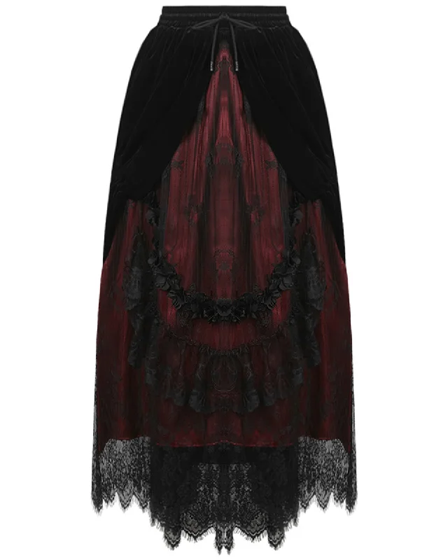 Dark In Love Scarletta Gothic Skirt - Black & Red lace skirt romantic