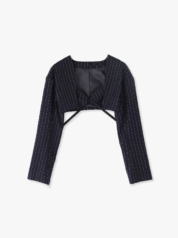 CROPPED STRIPE JACKET Chenille Fabric Brocade Fabric Lace Fabric
