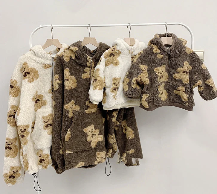 Bear Wool Matching Family Sweater Front Pockets Side Pockets Patch Pockets