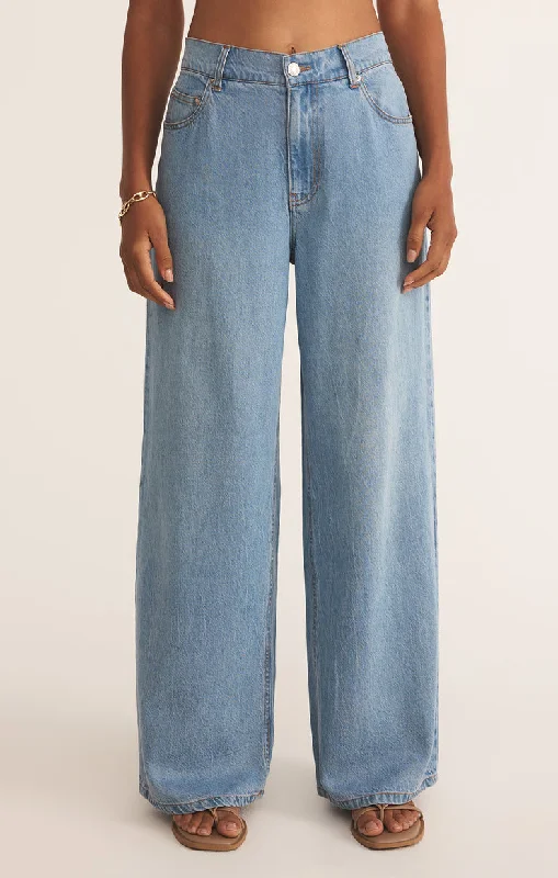 Z-Supply Mia Luxe Soft Denim Pant - LIGHT VINTAGE INDIGO Comfy Cargo Trousers