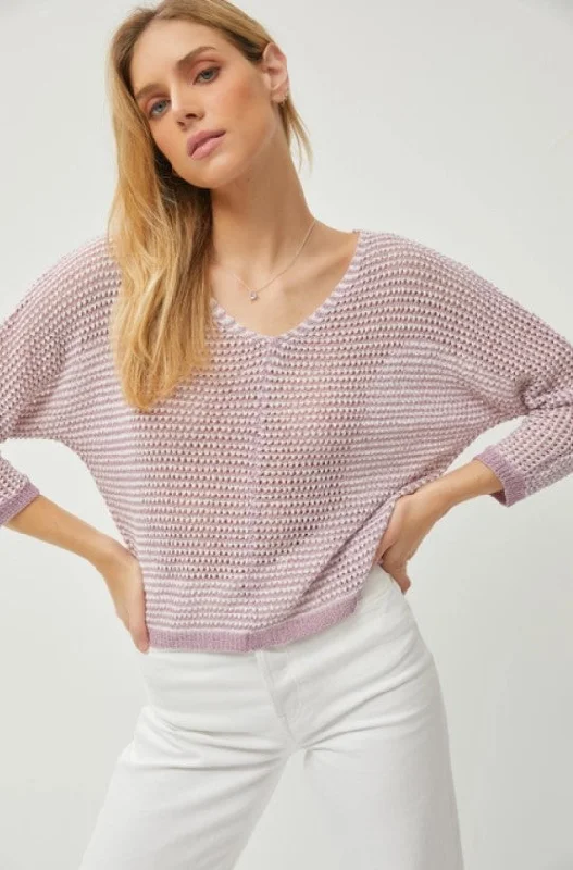Bianca Textured Stripe Crochet Sweater Striped Floral Plaid