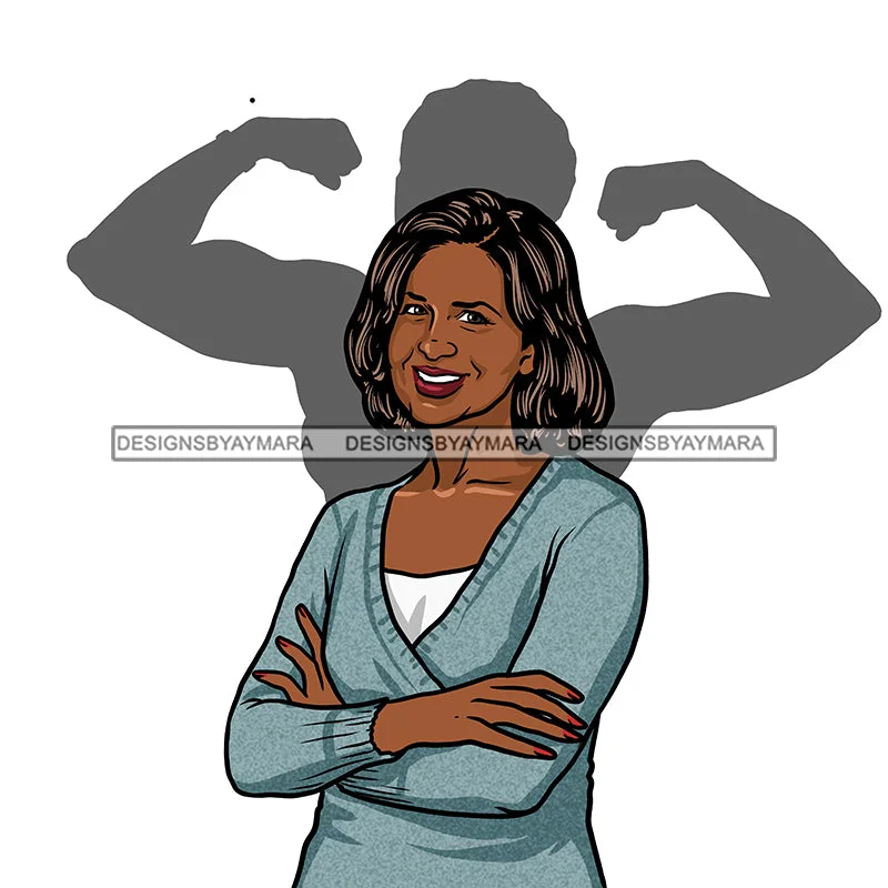 Smiling Older Black Woman Senior Citizen Granny Grandma Gray Hair Blue Sweater Arms Crossed Shadow Skillz JPG PNG  Clipart Cricut Silhouette Cut Cutting Lace Blend Ribbed Blend Corduroy Blend