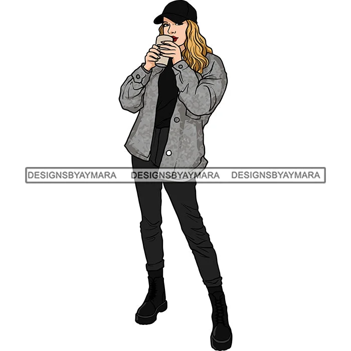 Winter Fall Fashion Woman Model Casual Clothing Outfit Cold Weather Jacket Coat Sweater Autumn SVG JPG PNG Clipart Cricut Silhouette Cut Cutting Seamless Knitted Crochet