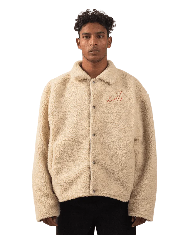 BEIGE SHERPA JACKET Snapped Jacket Toggled Jacket Drawstring Jacket