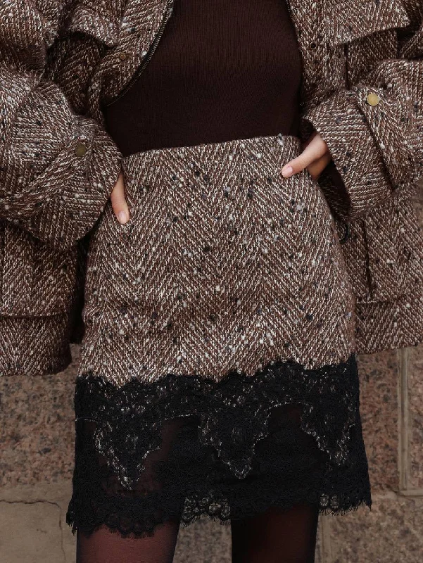 Tweed-Lace Mini Skirt cashmere skirt soft