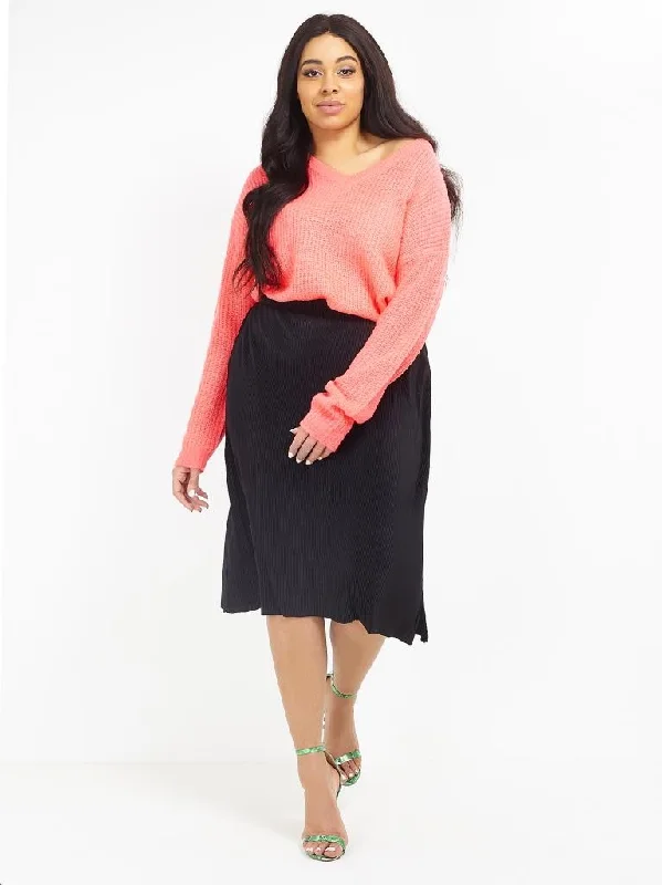 PLUS SIZE BLACK PLISSE MIDI SKIRT lace skirt intricate