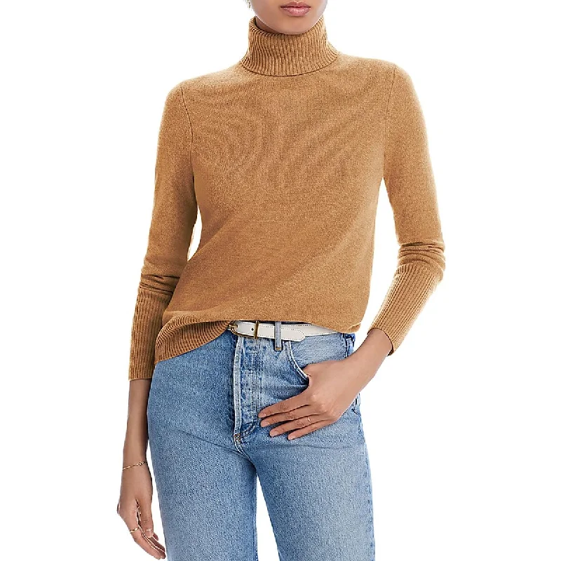 Aqua Cashmere Womens Cashmere Ribbed Trim Mock Turtleneck Sweater Sequined Glittery Shiny