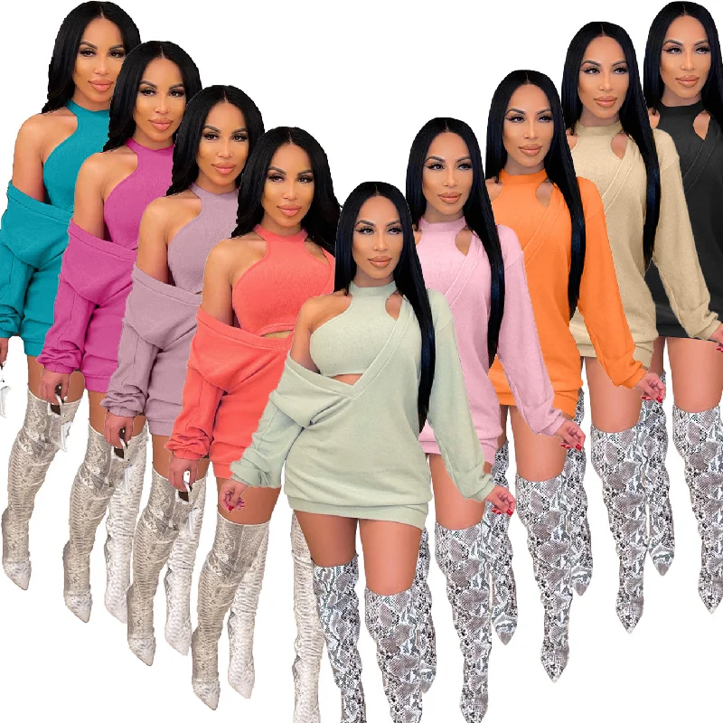Big V-neck sweater dress + vest two-piece suit(AY1492) Turtle Neck Boat Neck Asymmetrical Neck Big V-neck sweater dress + vest two-piece suit(AY1492) Turtle Neck Boat Neck Asymmetrical Neck