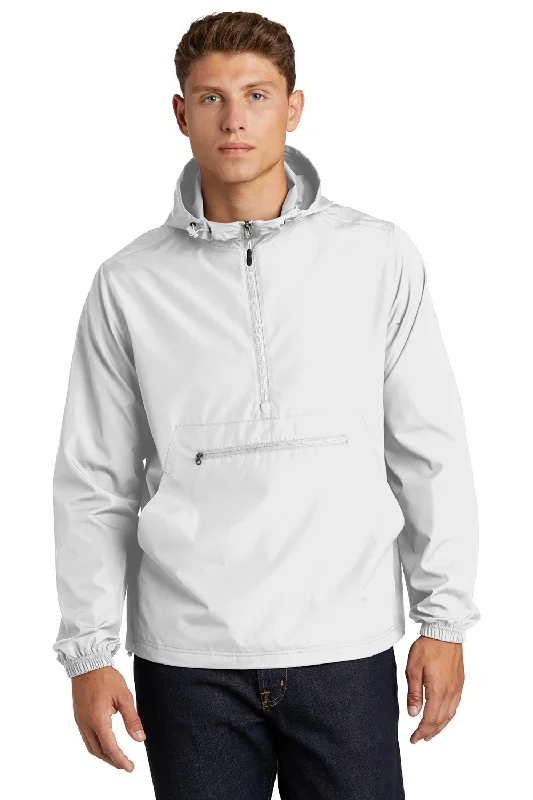 Sport-Tek Mens Wind & Water Resistant Packable Anorak 1/4 Zip Hooded Jacket - White Print Jacket Jacquard Jacket Embroidered Jacket Sport-Tek Mens Wind & Water Resistant Packable Anorak 1/4 Zip Hooded Jacket - White Print Jacket Jacquard Jacket Embroidered Jacket