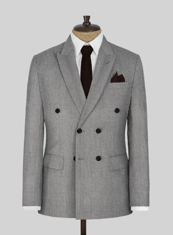 Worsted Light Gray Wool Jacket Notch Collar Peter Pan Collar Cowl Neck
