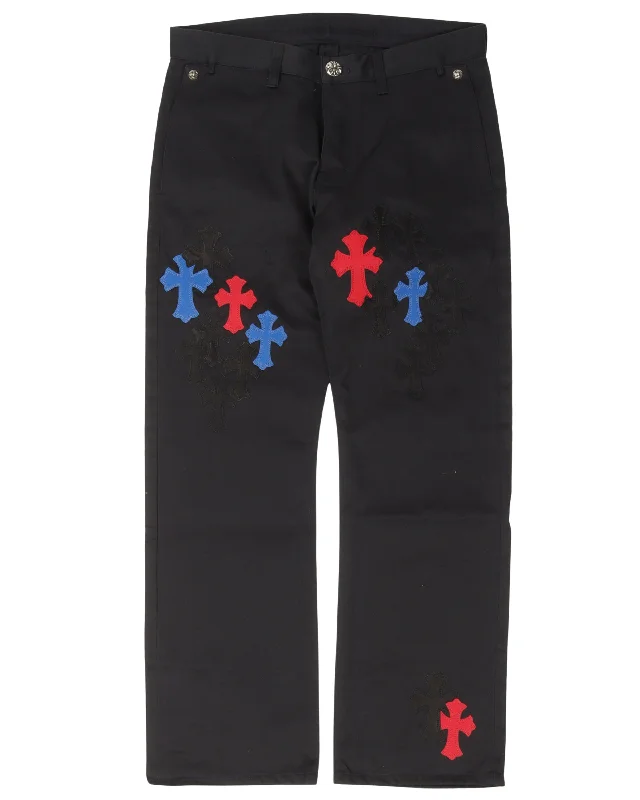 Multicolor Cross Patch Chino Pants Stylish Slim Trousers