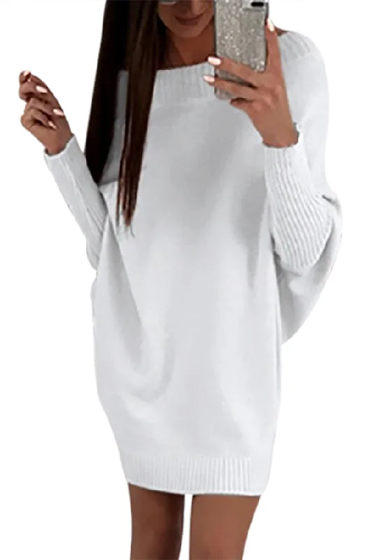 Sexy White Stylish Long Sleeve Baggy Sweater Dress Solid Color Striped Floral Print