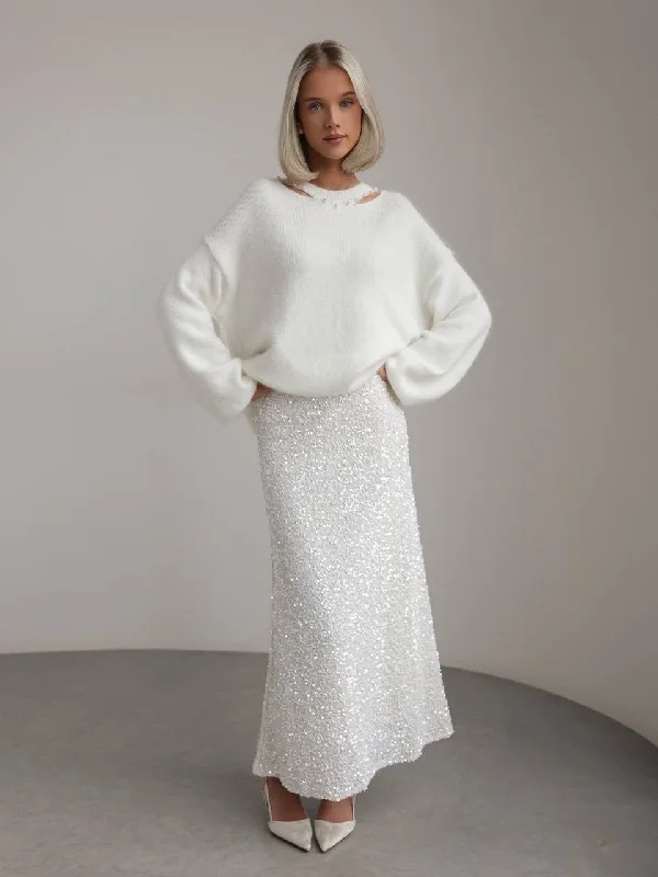 Sequin Embellished Maxi Skirt silk skirt lustrous