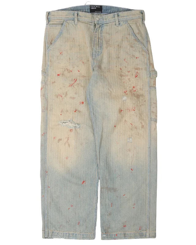 SS23 Blood-Stained Paint Pants Comfortable Denim Pants