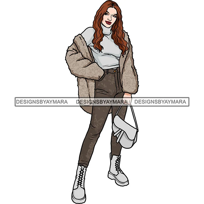 Winter Fall Fashion Woman Model Casual Clothing Outfit Cold Weather Jacket Coat Sweater Autumn SVG JPG PNG Clipart Cricut Silhouette Cut Cutting Fitted Slim Tailored