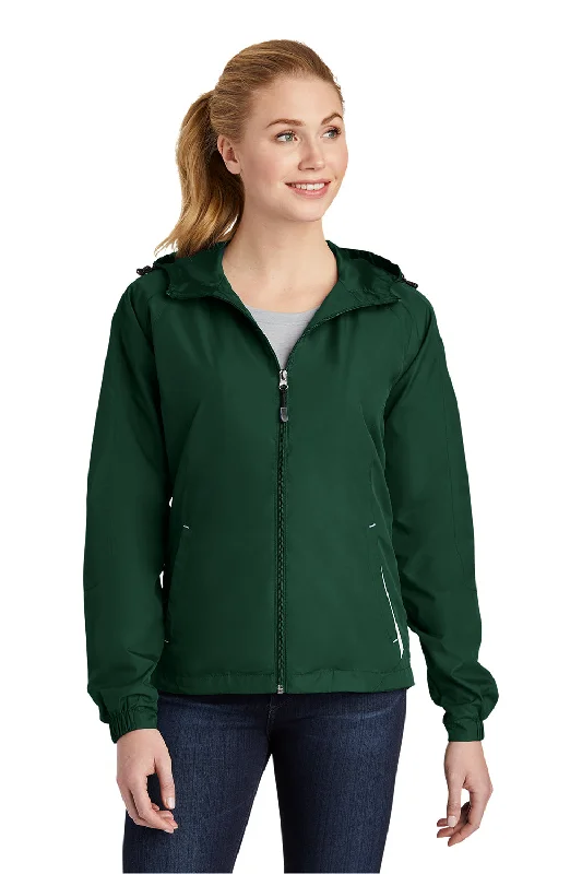 Sport-Tek Womens Water Resistant Full Zip Hooded Jacket - Forest Green/White Hoodie Zip-Up Jacket Button-Up Jacket Sport-Tek Womens Water Resistant Full Zip Hooded Jacket - Forest Green/White Hoodie Zip-Up Jacket Button-Up Jacket