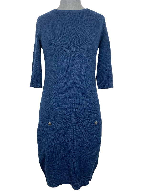 CHANEL 08A Cashmere Short Sleeve Sweater Dress Size S Tailored Straight A-Line