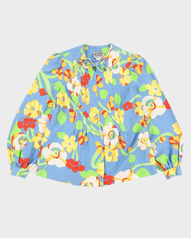 Blue Floral Open Style Jacket - M Notch Collar Jacket Peter Pan Collar Jacket Cowl Neck Jacket