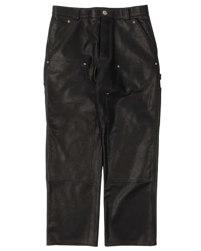 Leather Double Knee Carpenter Pants Soft Cotton Pants