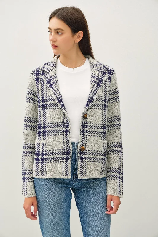 Running Point Cropped Plaid Sweater Jacket Layered Multi-layer Single Layer