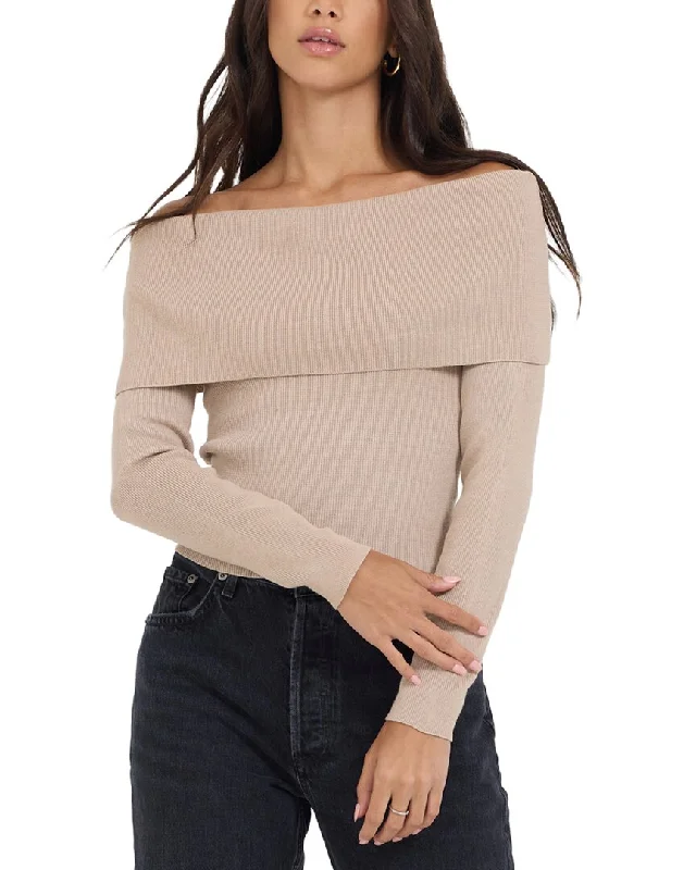 Vintage Havana Off-The-Shoulder Sweater Mesh Sweater Canvas Denim