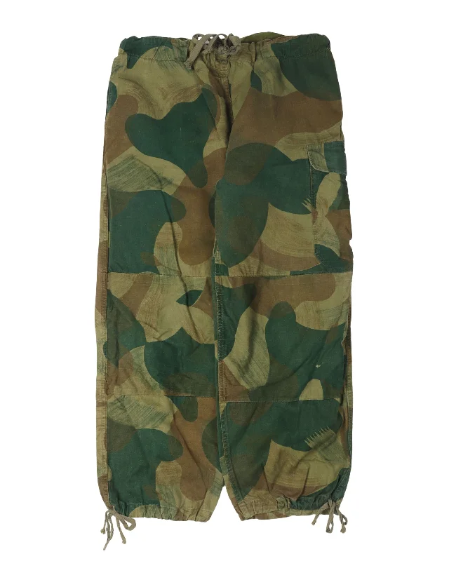 1950s Belgian Brushstroke Camo Paratrooper Drawstring Pants Chic Wool Trousers