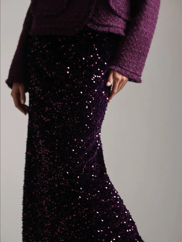 Sequined Purple Maxi Skirt denim skirt classic