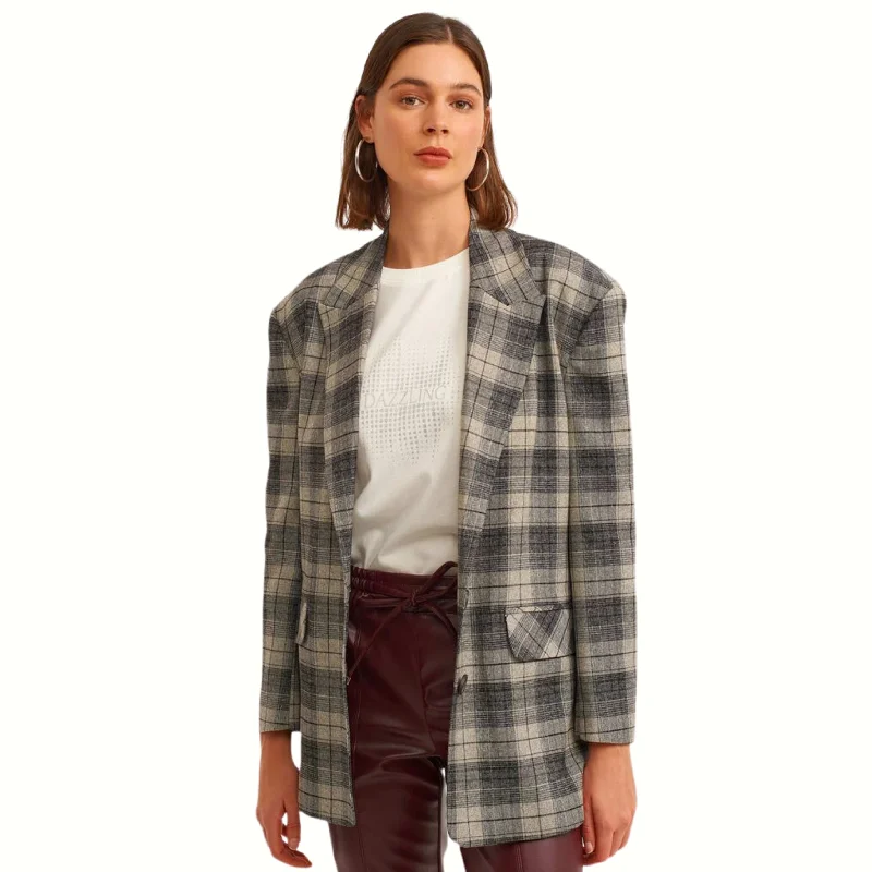 OXXO - Mixed Plaid detailed blazer jacket Ribbed Jacket Pleated Jacket Ruffled Jacket OXXO - Mixed Plaid detailed blazer jacket Ribbed Jacket Pleated Jacket Ruffled Jacket