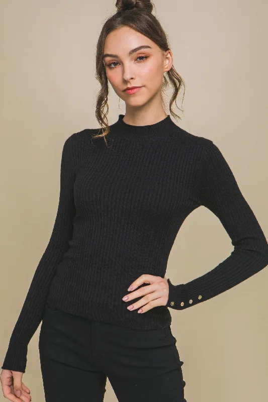 Fitted Ribbed Knit Sweater Embroidered Appliqued Beaded