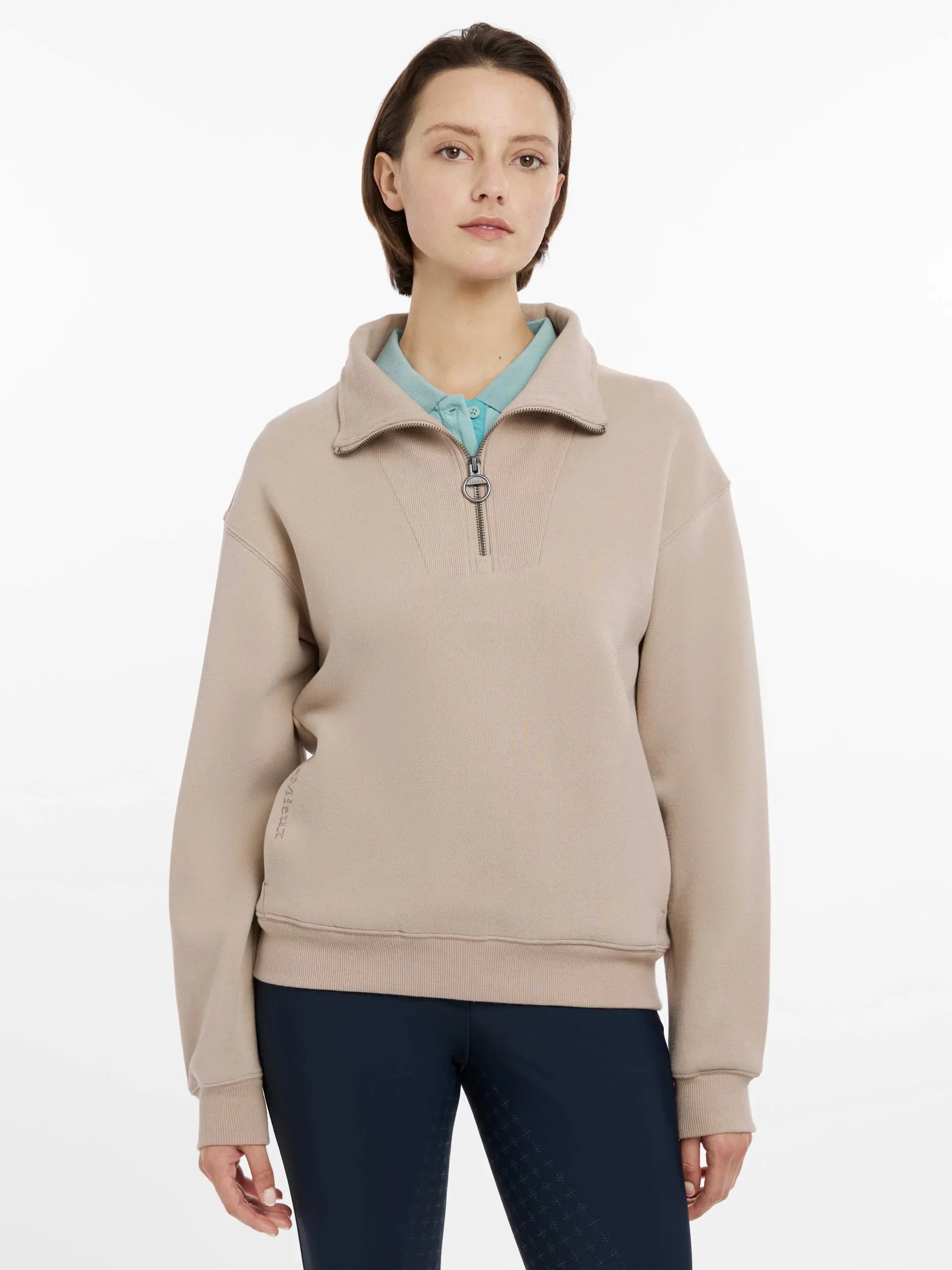 LeMieux Keira Quarter Zip Sweater Almond Velvet Chenille Corduroy