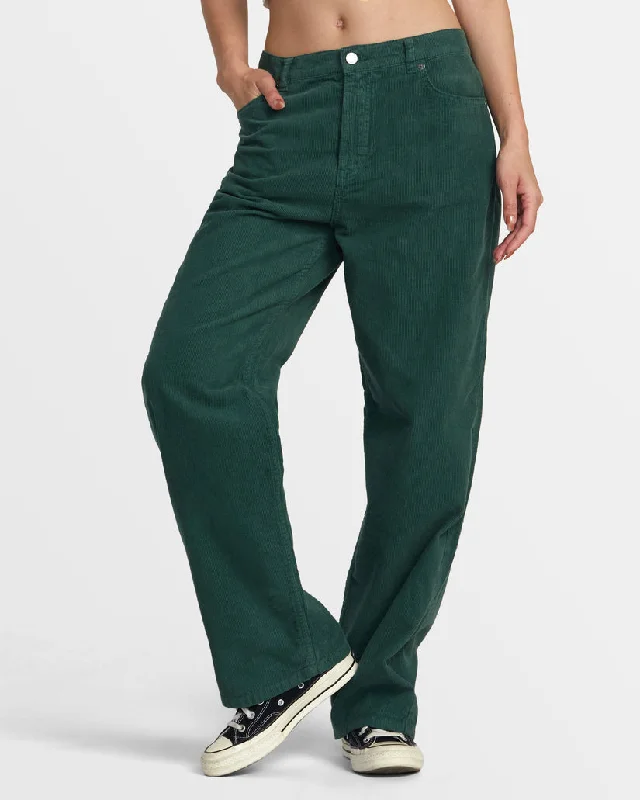 RVCA HERITAGE CORDUROY WIDE LEG PANTS - PINENEEDLE Comfortable Jogger Trousers
