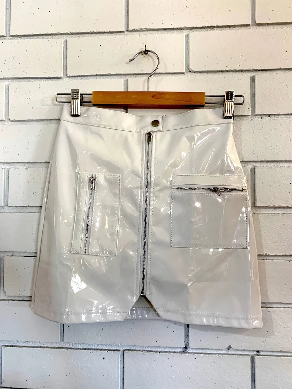 White Pleather Skirt - Small denim skirt trendy