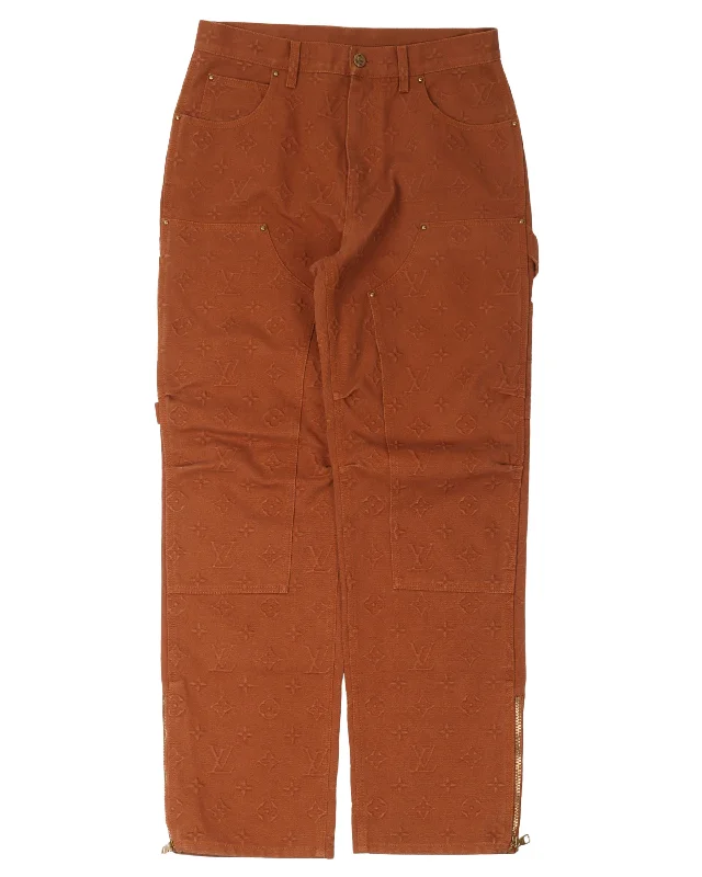 Monogram Double Knee Carpenter Pants Trendy Printed Pants