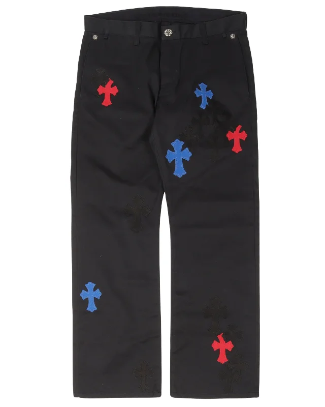 Multicolor Cross Patch Chino Pants Modern Stretch Trousers