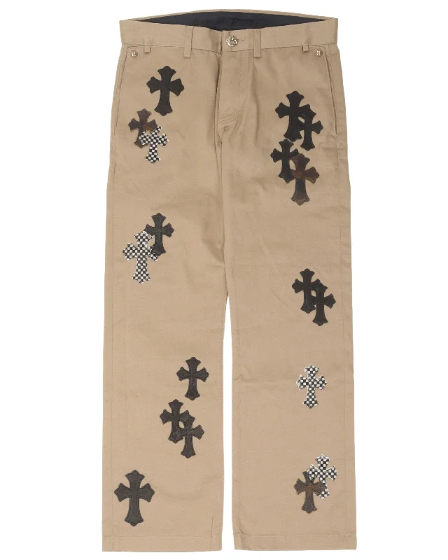 Leather Cross Chino Pants Relaxed High-Waist Trousers
