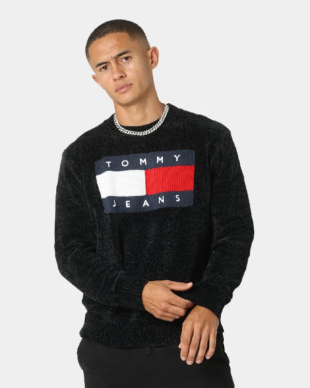 Tommy Jeans Tommy Flag Sweater Black Knit Fabric Woven Fabric Fleece Fabric