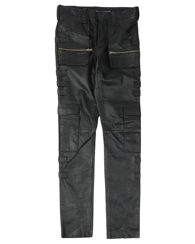 AW98 "Radioactivity" Leather Cargo Pants Relaxed High-Waist Trousers