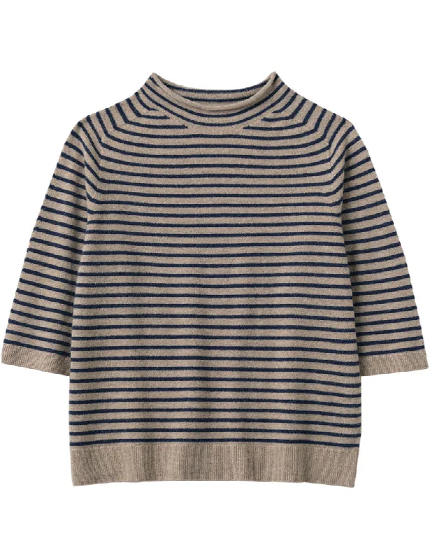 Toast Stripe Wool Cashmere Half Sleeve Sweater Biscuit Anthracite Stylish Fashionable Trendy