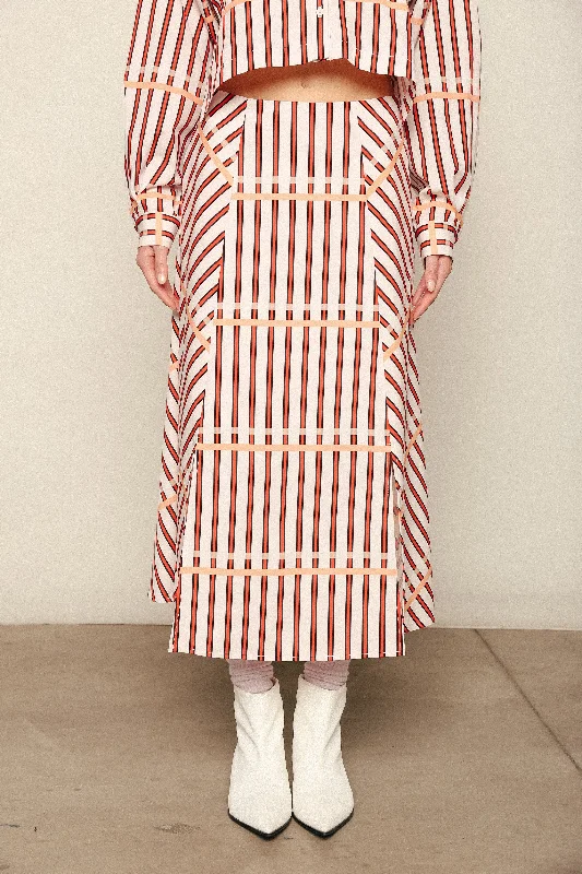 Anguilla Midi Skirt in Coral Reef Stripe silk skirt sleek