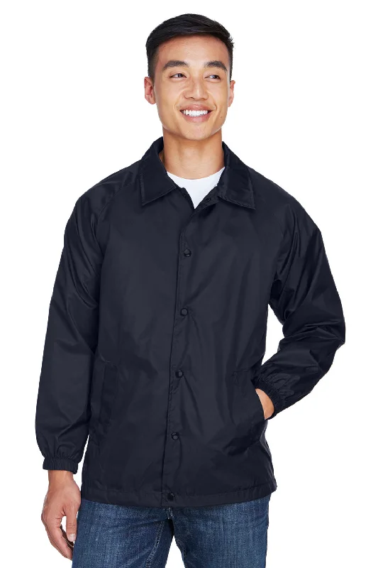 Harriton Mens Wind & Water Resistant Snap Down Staff Jacket - Navy Blue Knit Fabric Woven Fabric Fleece Fabric Harriton Mens Wind & Water Resistant Snap Down Staff Jacket - Navy Blue Knit Fabric Woven Fabric Fleece Fabric