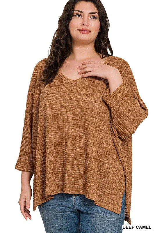 Curvy Gal Jacquard 3/4 Sleeve Sweater -Camel Long Sweater Short Sweater Cropped Sweater Curvy Gal Jacquard 3/4 Sleeve Sweater -Camel Long Sweater Short Sweater Cropped Sweater