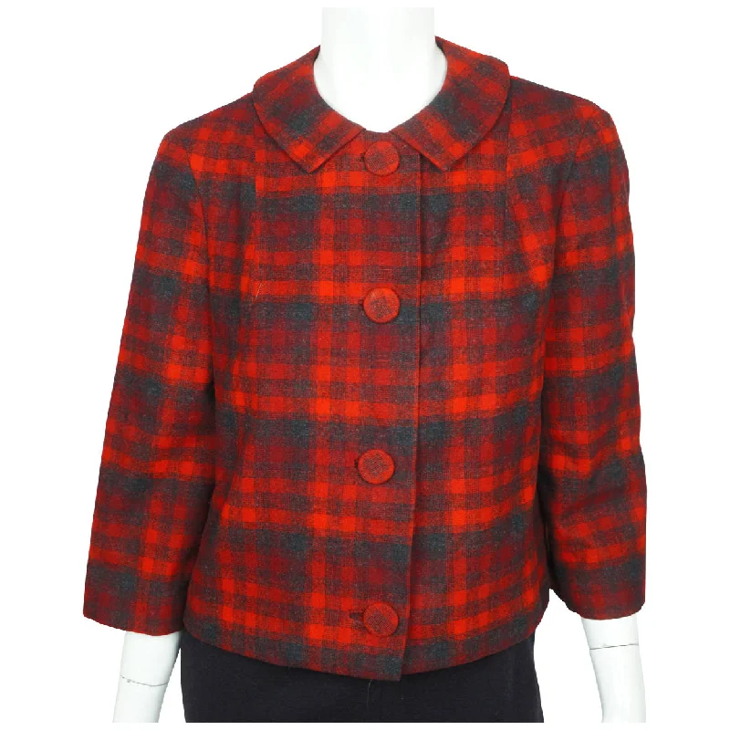 Vintage Pendleton Jacket Early 60s Wool Plaid Check Ladies M Hooded Jacket Caped Jacket Shawl Collar Jacket