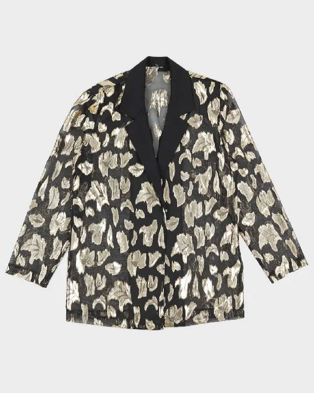 Black And Gold Lame Blazer Jacket - M Tiered Jacket Buttoned Jacket Zippered Jacket