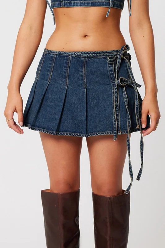 ABRAND PLEATED WRAP SKIRT CORY - TINT DARK BLUE mini skirt trendy