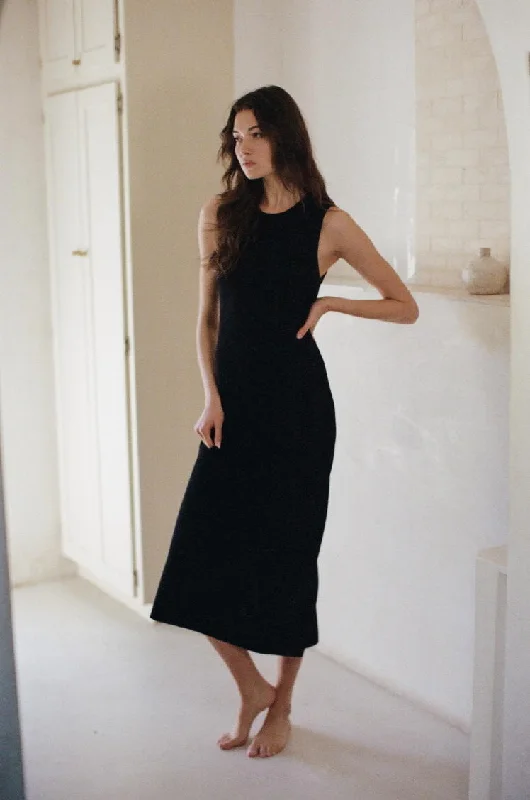 A.Ren Elosie Maxi Sweater Dress Black Wool Fabric Cashmere Fabric Tweed Fabric