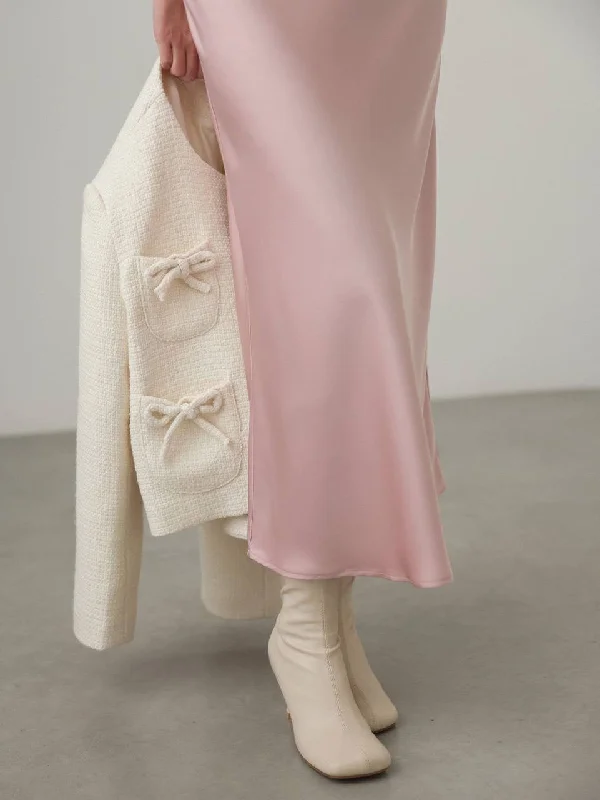 Satin Midi Skirt in Pastel Pink wool skirt warm