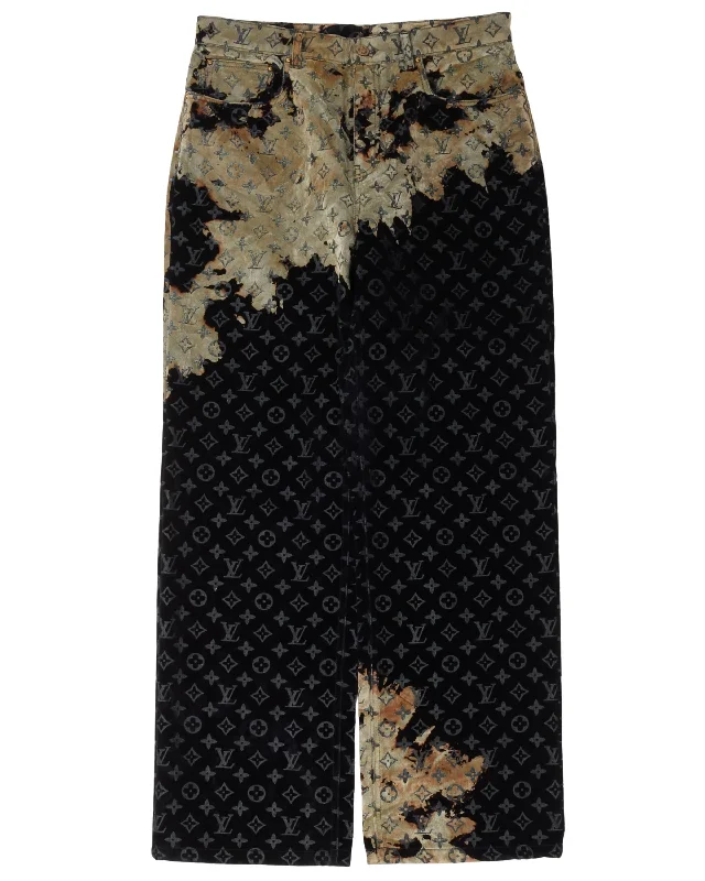 Bleach Effect Monogram Denim Pants Slim-Fit Leggings